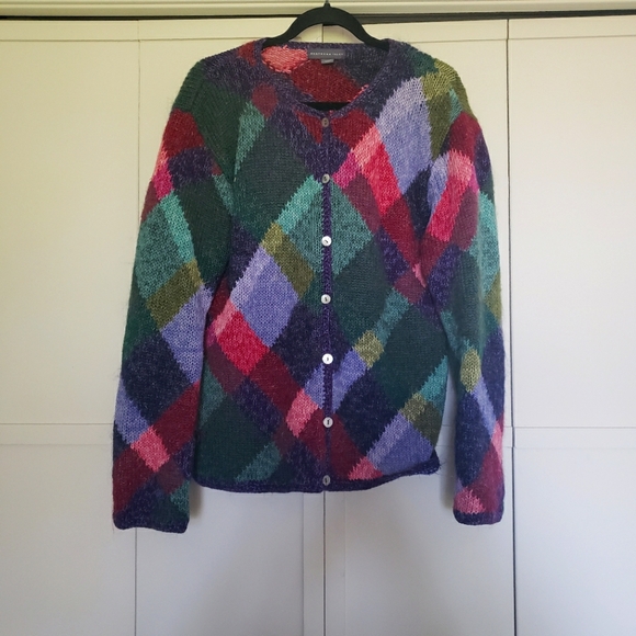 Northern Isles Sweaters - Northern Isles Jewel Toned Multicolor Argyle Women's Cardigan Sweater Large